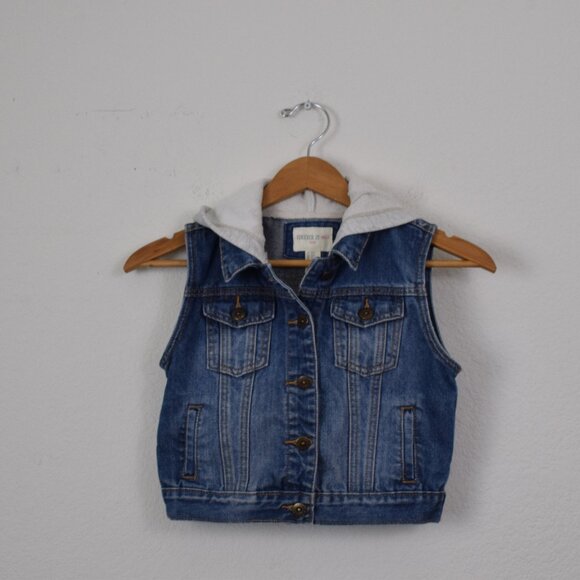 Forever 21 Hooded Denim Vest Girls Size 9/10 (ALTERED) - Picture 1 of 6